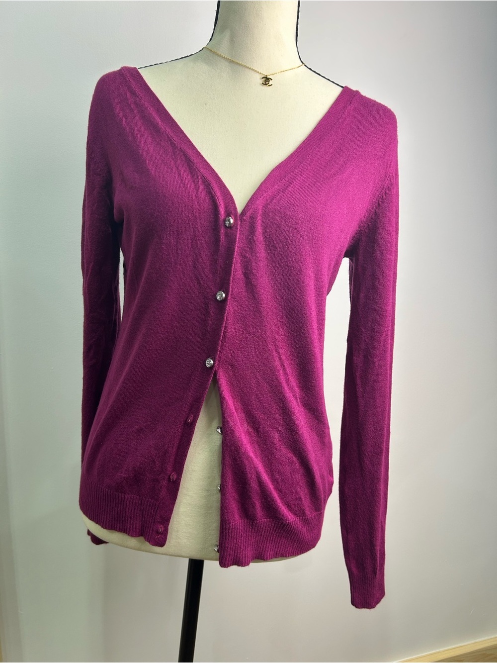 Magenta V-Neck Button Cardigan-George - Picture 2 of 5